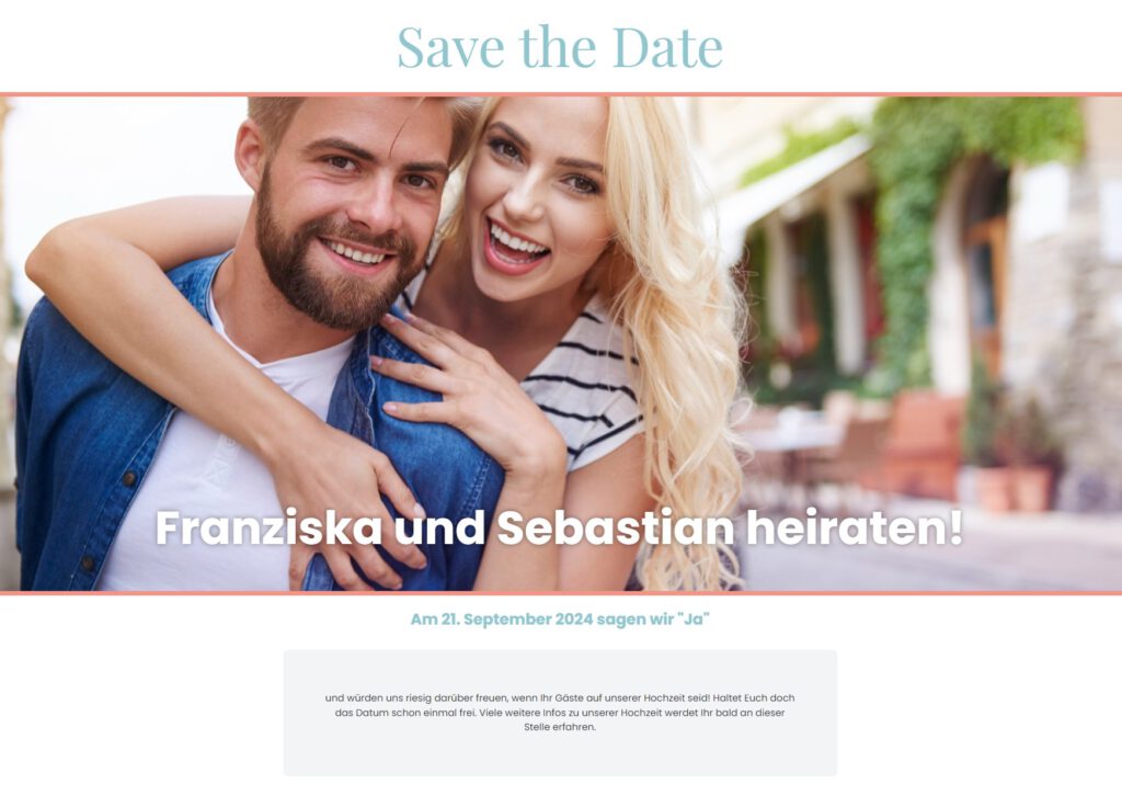 Beispiel Save the Date Website online gestalten mit Hochzeitswebseite.de